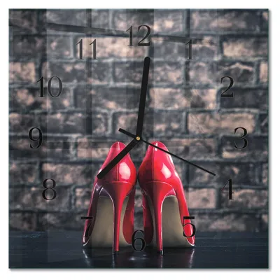 Produktbild von Tulup Glasuhr Wanduhr Küchenuhr Echt-Glas 30x30 cm Modern Dekorativ Geräuschlos Schwarzen Zeigern - Rote High Heels
