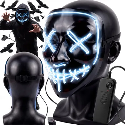 Produktbild von Halloween Maske mit LED Leuchten Grusel The Purge Horror Gesichtsmaske 3 Lichteffekten Verkleidung Kostümspiele Kostüm Party Herren Damen Weiß Retoo