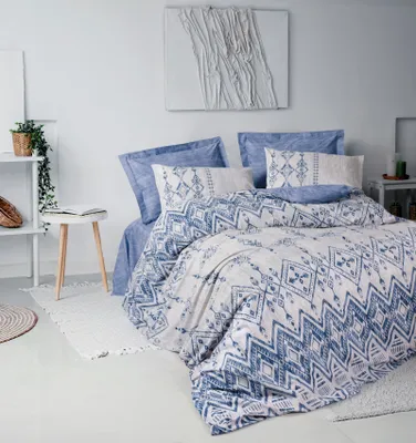 Produktbild von L'Essentiel Linge de Maison, Cleo - Blue, Einzelbett-XXL-Bettbezug-Set (DE), Blau, 100 % Baumwolle, 155 x 155 cm