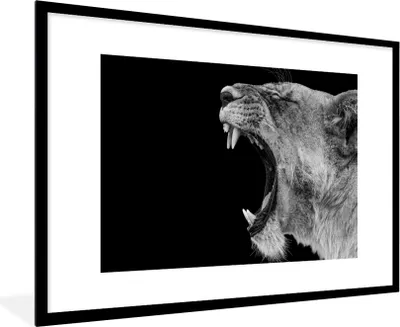 Produktbild von MuchoWow® Gerahmtes Poster Tiere - Löwe - Schwarz - Weiß - Porträt 90x60 cm - Poster mit Schwarzem Bilderrahmen Wandposter Rahmen Foto Bilder - Wanddekoration - Fotos