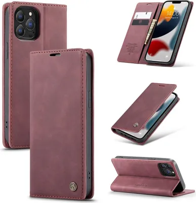 Image de Coque König Design compatible avec l'Apple iPhone 13 Pro Max, en simili cuir, pour téléphone portable - Étui de téléphone rouge
