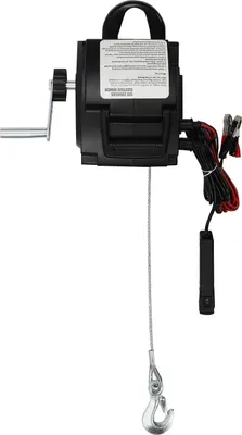 Obrázok produktu pre Elektrický navijak – navijak na člny/prívesy – 12 V DC, 300 W – menovitá ťahová sila 907 kg – člny max. 6 m/2268 kg – káblové ovládanie a ručná kľuka – prevodový pomer 465:1 – čierny