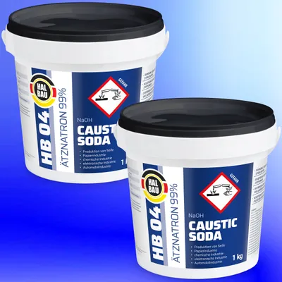 Produktbild von 2x 1kg HB04  Ätznatron, kaustisches Soda NaOH, Natriumhydroxid Eimer