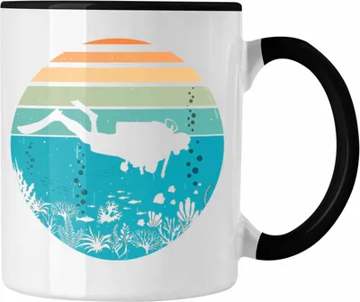 Produktbild von Trendation - Taucher Grafik Tasse Geschenk für Tauchlehrer Geschenkidee Lustig Tauchen Tauchsport Tiefsee (Schwarz)