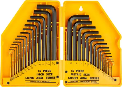 A set of hex keys in a yellow case.