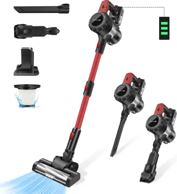 Obrázek produktu pro Výkonný akumulátorový vysavač, 3000mAh baterie, HEPA filtr, červený vysavač