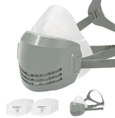 Imagen del producto de Mascarilla reutilizable para protección respiratoria, con filtros para polvo y pintura, ideal para trabajos de bricolaje y reformas