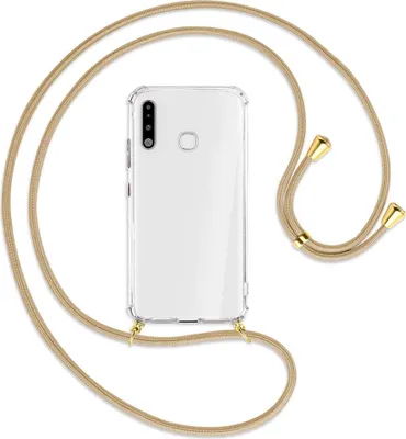 Produktbild von Handykette Backcover-Schutzhülle mit Band (Metall goldfarben) für Samsung Galaxy A70e - caramel
