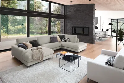Produktbild von KAWOLA Sofa CARA Wohnlandschaft U-Form Cord steingrau Longchair links