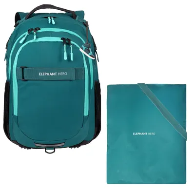 Produktbild von Schulrucksack Jungen 2 Teile Set Elephant Hero Signature Schultasche Rucksack mit Turnbeutel 13205 Solid Petrol Grün +rt