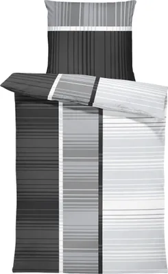 Produktbild von Bettwäsche gestreift grafisch modern grau weiche Microfaser mit Reißverschluss, Größe:2 teilig 155x220 cm, Farbe:anthrazit / grau