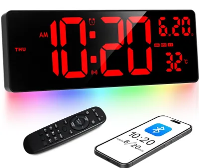 Digitale Wanduhr 16,5 Zoll, Bluetooth, rotes Display, Timer, Wecker