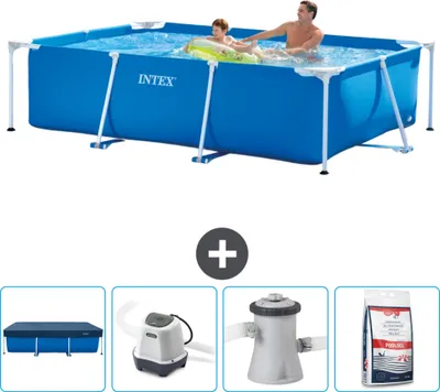 Produktbild von Intex-Schwimmbecken mit rechteckigem Rahmen – 260 x 160 x 65 cm – Blau – im Lieferumfang enthalten Abdeckung - Salzwassersystem - Filterpumpe für Schwimmbad - Poolsalz
