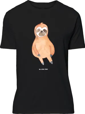 Produktbild von Mr. & Mrs. Panda Größe L T-Shirt Faultier Zufrieden - Schwarz - Geschenk, Pause, Happy, Tshirt, glücklich, Shirt, mit Spruch