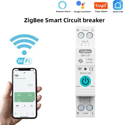 Obrázek produktu pro TUYA ZigBee Inteligentní jistič Dálkové ovládání Hlasové ovládání Spínač Domácí bezdrátový mobilní telefon APP Připojení jističe Kompatibilní s Assistant ans Amazon Alexa
