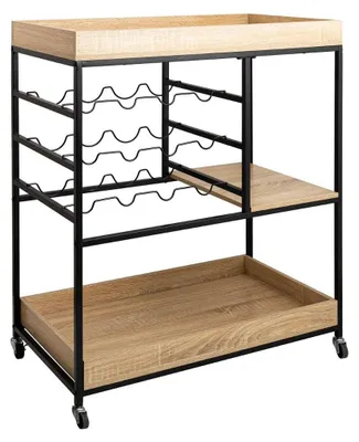 Beistelltisch mit Weinregal, 35x26x65 cm, schwarz, Holz