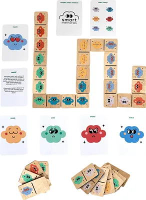 Obrázek produktu pro Hra Domino z dřevěných obrázků pro děti s kartičkami - Emoce