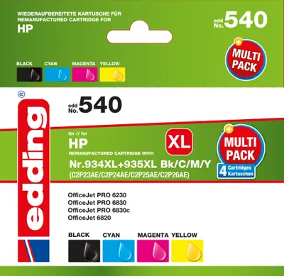 Zdjęcie produktu dla Edding EDD-540 - Kompatybilny - Tusz pigmentowy - Czarny - Cyjan - Magenta - Żółty - HP - Multipack - OfficeJet PRO 6230 - 6830 - 6830c (18-540)