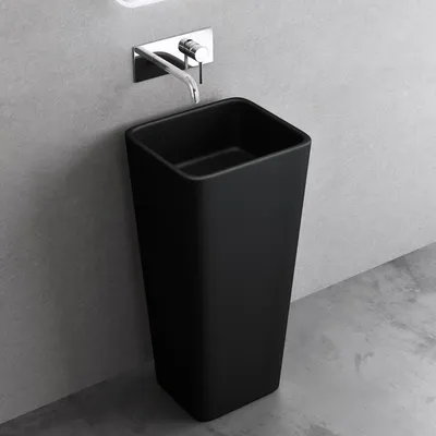 Image de doporro Lavabo Colonne Noir Vasque sur Pied Lave Mains Rectangulaire Solid Surface 40x35x80cm Colossum31
