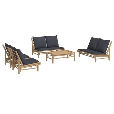 Produktbild von 5-tlg. Garten-Lounge-Set mit Dunkelgrauen Kissen Bambus
