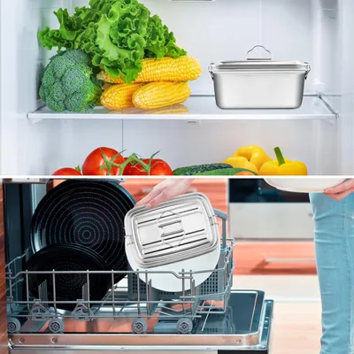 Immagine prodotto di Scatola per il pranzo in acciaio inox - 1200 ml - Doppio strato ermetico - Senza BPA - A prova di perdite Con guarnizione in silicone - Riutilizzabile per adulti e bambini
