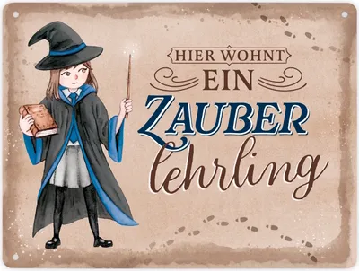 Produktbild von Zauberschülerin Metallschild XL in 21x28 cm in blau mit Spruch Hier wohnt ein