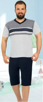 Immagine prodotto di Pigiama uomo Bermuda grigio chiaro M manica corta cotone 2 pezzi R-73