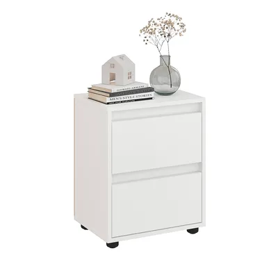 Produktbild von KOMTO Nachttisch Weiß – Nachtkommode mit 2 Schubladen, Kleiner Nachtschrank fürs Schlafzimmer | Linoa 45 x 33 x 56,2 cm