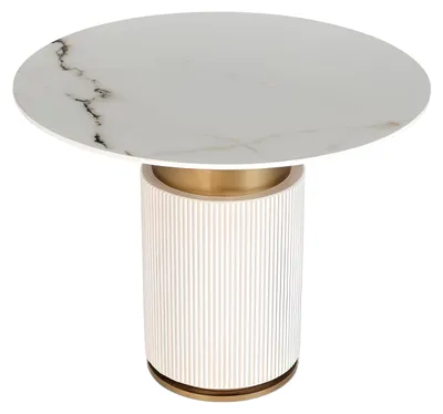 Image de Table à manger ronde blanche élégante Table de salle à manger design en bois