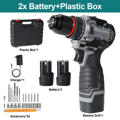 Image de Mini-perceuse manuelle - Visseuse-perceuse sans fil - Moteur sans balais - Couple de 55 Nm - 24+1 réglages de couple - 29 pièces - 16,8 V - Batterie incluse