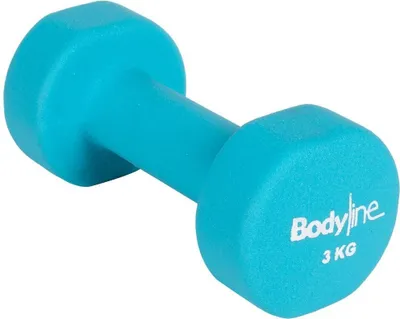 Immagine prodotto di Manubrio in ghisa Bodyline con rivestimento in neoprene, 3 kg, resistente agli urti e antiscivolo, singolo, per palestra e home gym
