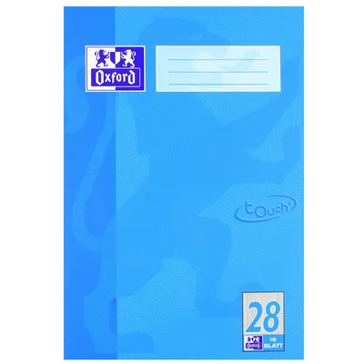 A blue Oxford notebook with a camouflage pattern and branding.