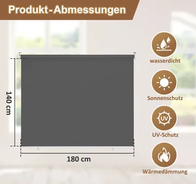 Produktbild von Jopassy Senkrechtmarkise Anthrazit 180 x 140cm Vertikalmarkise für Terrasse Balkon Seitenrollo Sichtschutz Sonnenschutz UV-Beständig