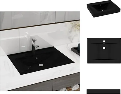 Immagine prodotto di vidaXL Lavabo con foro per rubinetto nero opaco 60x46 cm in Vetroceramica - Lavabo da bagno