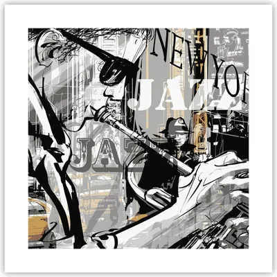 Produktbild von Poster - Poster ohne Rahmen - Jazz Musik Musiker - 40x40 cm - Wand Bild - Wanddeko - Wandbilder - Kunstposter - Wandposter - Bilder - Kunstdruck - Wanddekoration - Wandbild - P2XAC40x40-3792