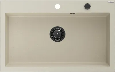 Produktbild von Mexen Elix Granitspüle 1-beckig 800 x 500 mm, beige, schwarzer Siphon - 6527801005-69-B