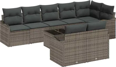 Image de Ensemble de canapé de jardin avec coussin 9 pcs Gris Poly rotin