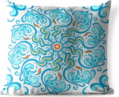 Produktbild von MuchoWow® Outdoor Kissen - Mandala - Blau - Gelb - Abstrakt - 50x50 cm - Wetterfest - Lounge Kissen - Komfortabel - Kissen mit Bild