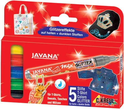 Produktbild von KREUL Textilmarker JAVANA "texi mäx GLITTER" 5er Set
