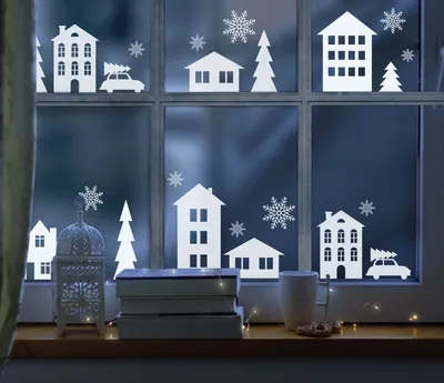 Image de Décoration de fenêtre de Noël - paysage d'hiver - 37,5 x 27 cm