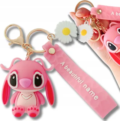 Zdjęcie produktu dla EDIBAZZAR | Miś pluszowy "Angel Stitch" jako breloczek, idealny do kluczy i torebek, kolor różowy