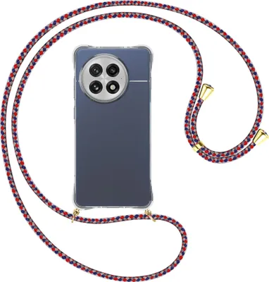 Produktbild von Handykette Backcover-Schutzhülle mit Band (Metall goldfarben) für OnePlus ACE5 5G - silber/blau/rot