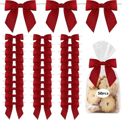Productafbeelding van Satinslieren met strikband - 50 stuks decoratieve linten voor verpakkingen en knutselwerkjes - 11,4 cm