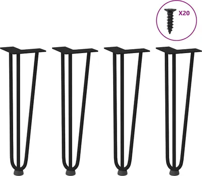 Image de Pieds en épingle à cheveux pour table basse 4 pièces Noir 42 cm Acier massif