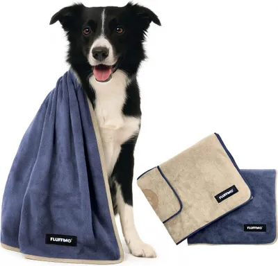 Zdjęcie produktu dla FLUFFINO® Ręcznik dla psa z mikrofibry - 2-pak - 120 x 70 cm - beżowo-niebieski
