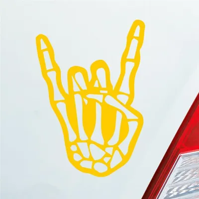 Produktbild von Auto Aufkleber Pommesgabel Heavy Metal 12x8 cm Gelb Sticker Heckscheibenaufkleber