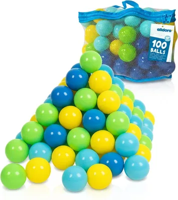Produktbild von 100 bunte Spielbälle für Bällebad - 6 cm Durchmesser Kinderbälle mit Aufbewahrungsnetz - für Spielzelt & Planschbecken