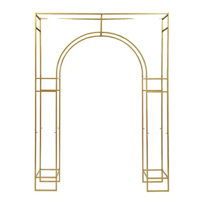 Image de Support pour arche de mariage, en acier au carbone durable, design autoportant, couleur or