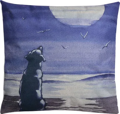 Produktbild von Clayre & Eef Dekokissen 43x43 cm Blau Grau Synthetisch Hund