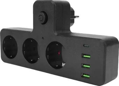 Obrázok produktu pre Predlžovač zásuviek 3 zásuvky AC 3 porty USB 1 port typu C Multifunkčný napájací kábel so spínačom pre domácnosť